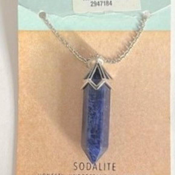 BLUE SODALITE HEXAGONAL PENDULUM PENDANT 32” SILVER CHAIN NECKLACE OS - Picture 4 of 4